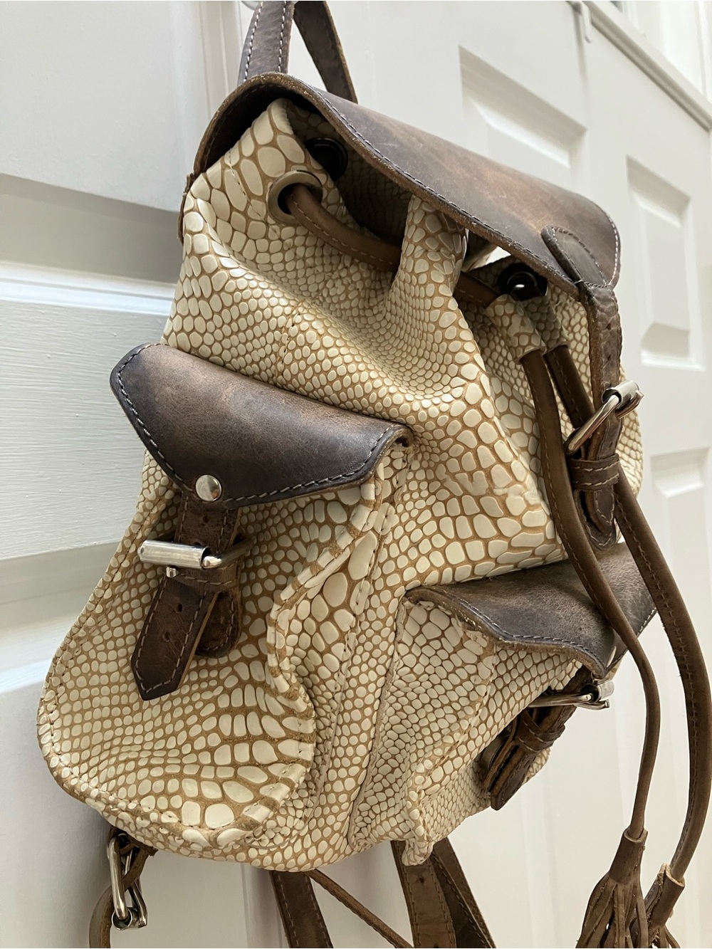 Freebird by Steven Brett Mini Backpack Leather Cream Snake Print - Picture 3 of 16